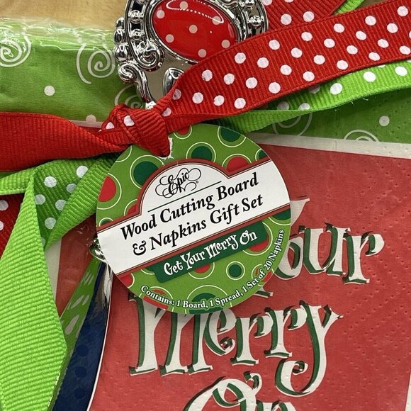 Cutting Board Cheese Spreader Christmas Get Your Merry On Napkins Wood Epic - Picture 8 of 8